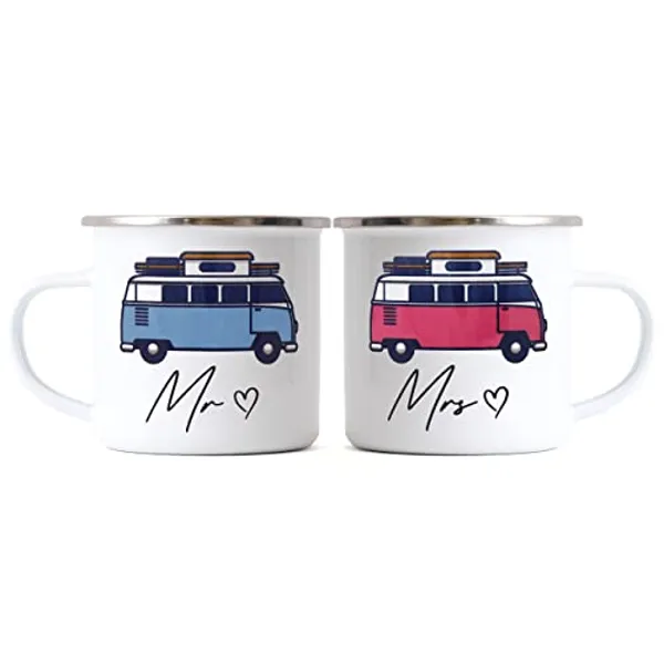 Mr & Mrs Camper Van Enamel Mug 