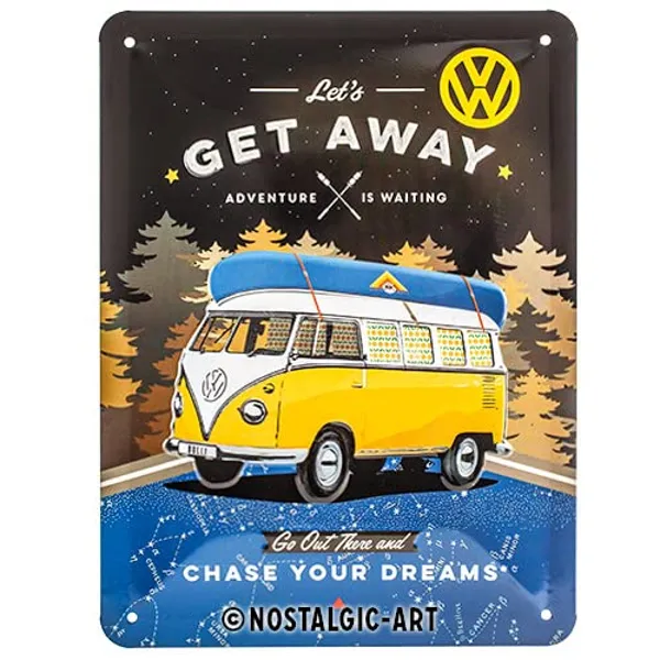 Retro Tin Sign - Volkswagen T1 - Let's Get Away Night